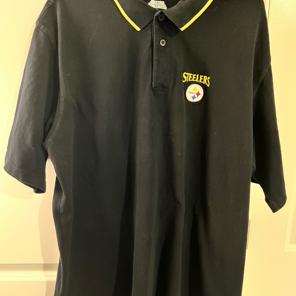 Black Steelers NFL Team Apparel Polo Shirt with Yellow Trim